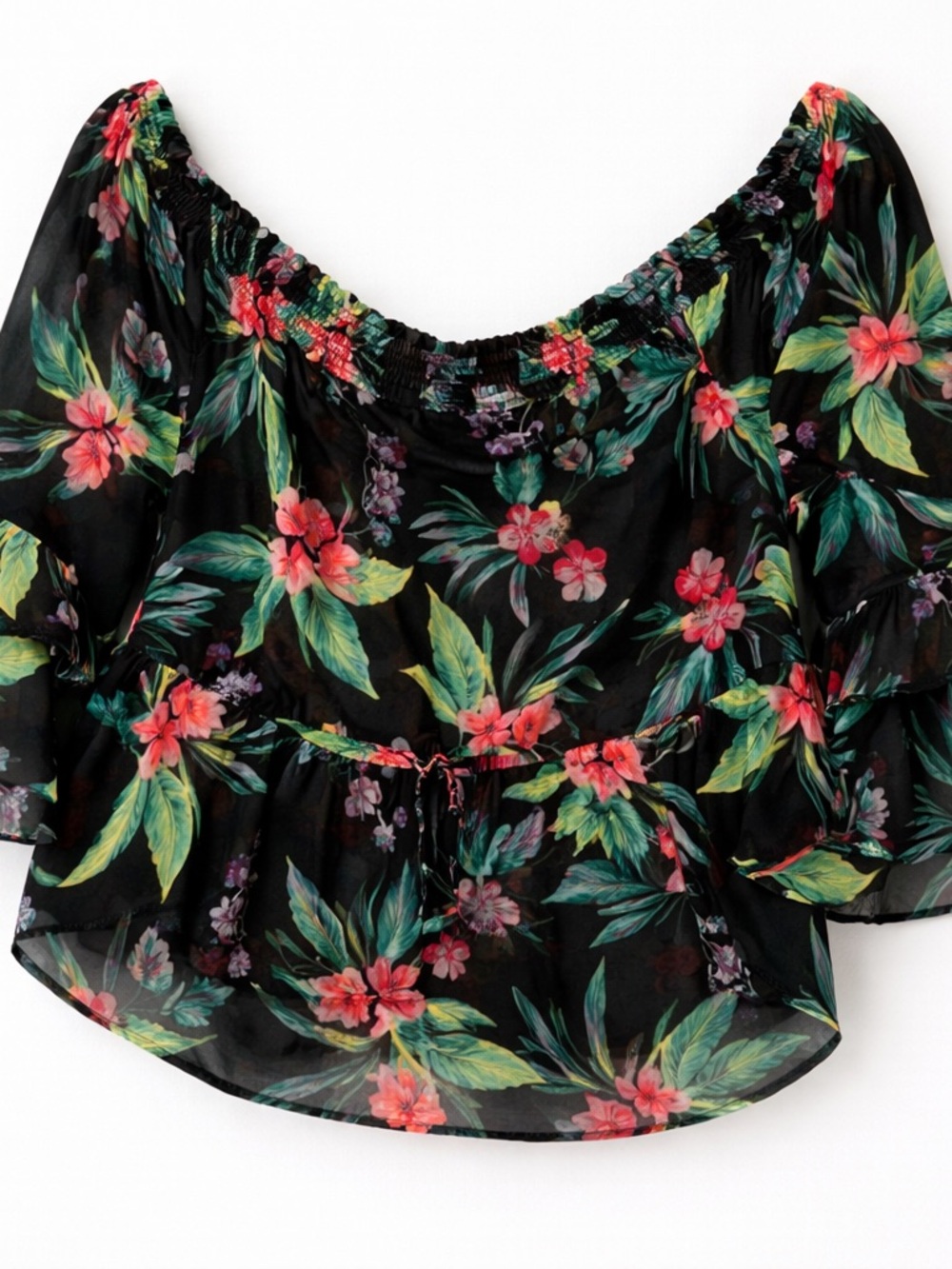 Blush Black Tropical Floral Wrap Blouse Resortwear Vacation Cruise Plus Sz 3x - Picture 8 of 8